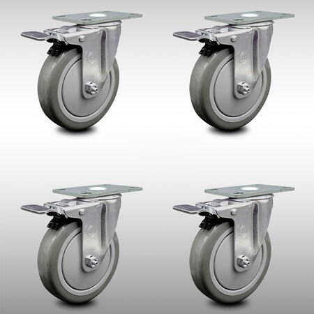 Service Caster 5 Inch SS Gray Polyurethane Top Plate Caster Set Total Lock Brake SCC SCC-SSTTL20S514-PPUB-4